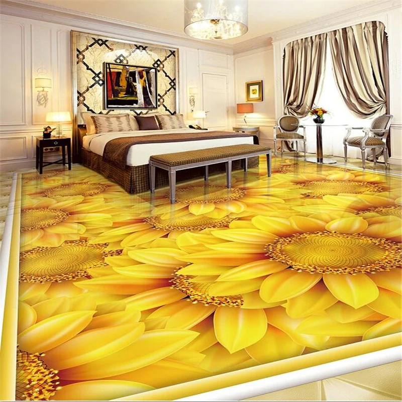 Wellyu Užsakymą 3D grindų lipdukai, Saulėgrąžų Saulėgrąžų Augalų, Gėlių 3D grindų plytelės gali būti didesnis dešimt kartų Papel de parede