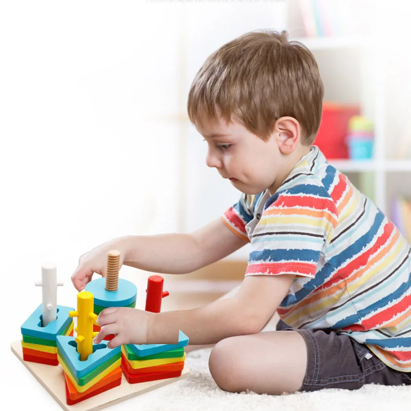 Mediniai Geometrinis Įspūdį Valdyba Vaikų Švietimo Dėlionės Stacker Bamblys Mediniai Žaislai Vaikams Dovanos Montessori Vaikų Mergaičių Žaislai