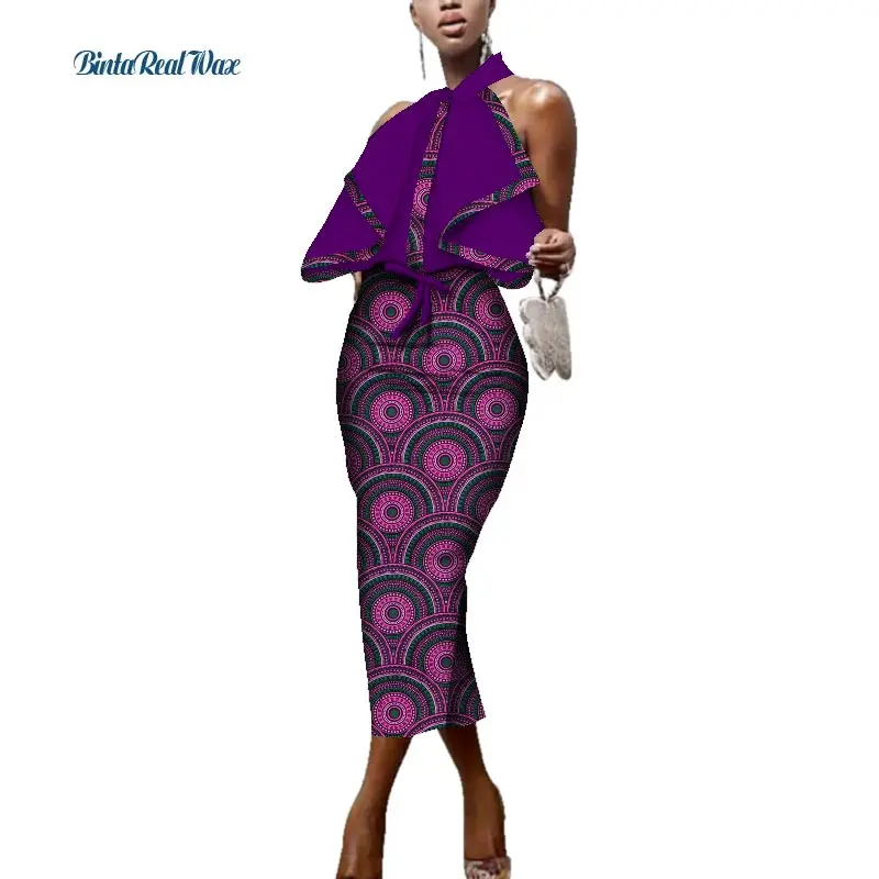 Custom Afrikos Vaškas Kratinys Spausdinti Suknelės Moterims heidi bazin Riche Seksualus Tiesiai Suknelė Tradicinių Afrikos Dizaino Drabužių WY3421