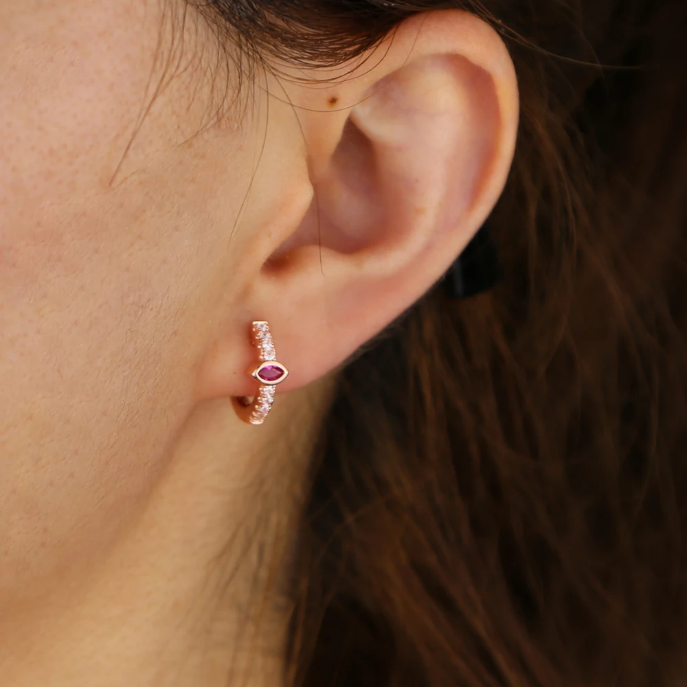 Sidabro padengtą rose aukso spalvos mažų cz birthstone hoopas auskarai moterims minimalus subtilus juvelyrikos