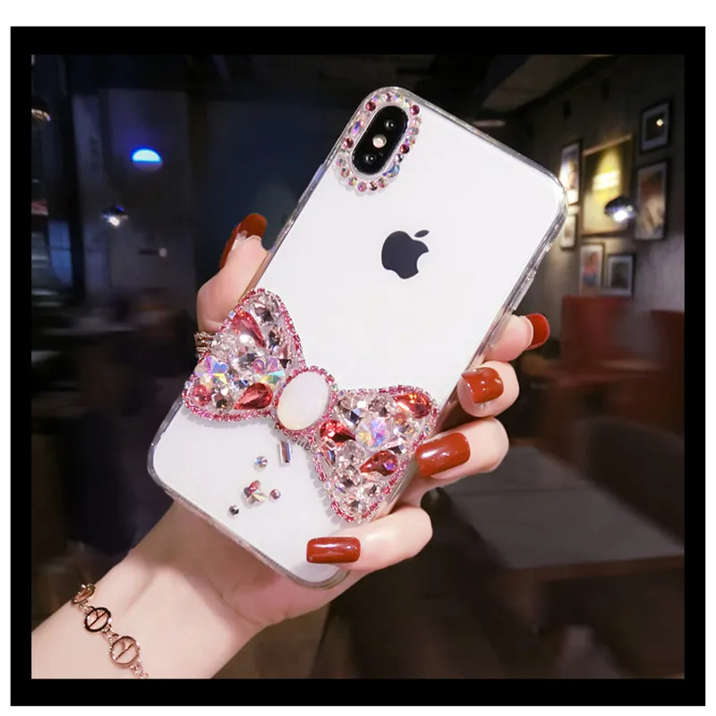 Mados Bling Diamond Mielas Didelis Bowknot Aišku, Crystal Case Cover For Samsung Galaxy Note 20 10 9 8 S20 Ultra S10 S10E S8 S9 Plus