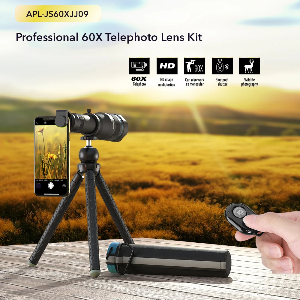 APEXEL HD 60X Telefono Fotoaparato Objektyvas Teleskopo Objektyvas Super Artinimo Zoom Monokuliariniai + Ištraukiamas Trikojis Su Nuotolinio Visiems Išmanųjį telefoną