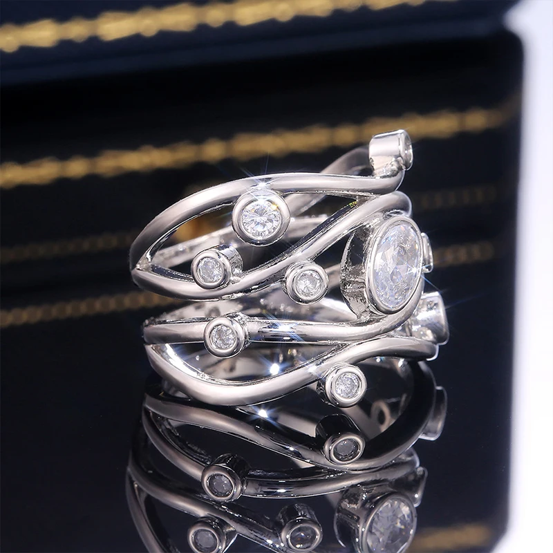 BIJOX ISTORIJA, mados 925 sterlingas sidabro žiedas papuošalų, kurių geometrinės formos AAA cirkonis akmuo moterims vestuvės žiedas