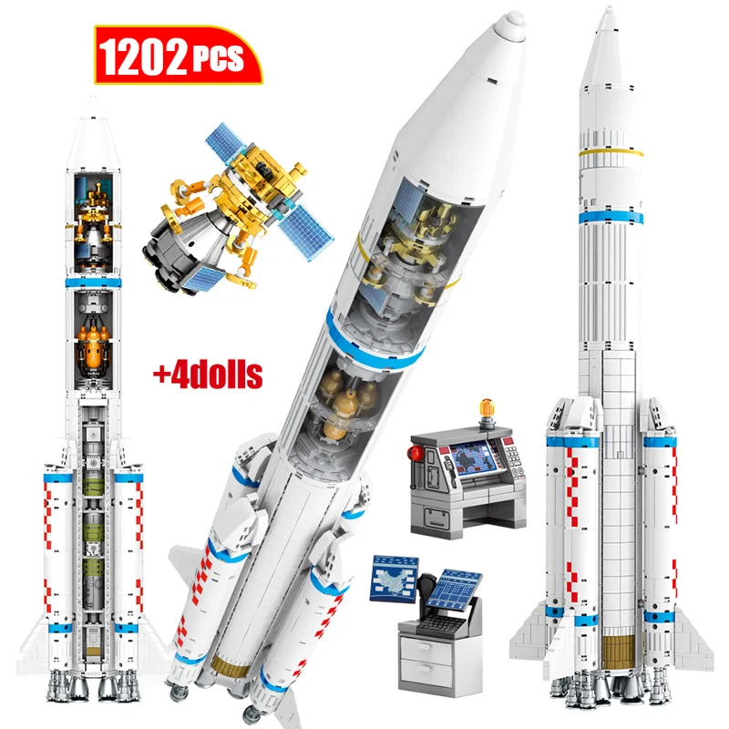 1202pcs Miesto Technikos Kosmoso Raketų Blokai Kūrėjas Karinės Kosminės Paleidimo Astronautas Pav Plytų Žaislai