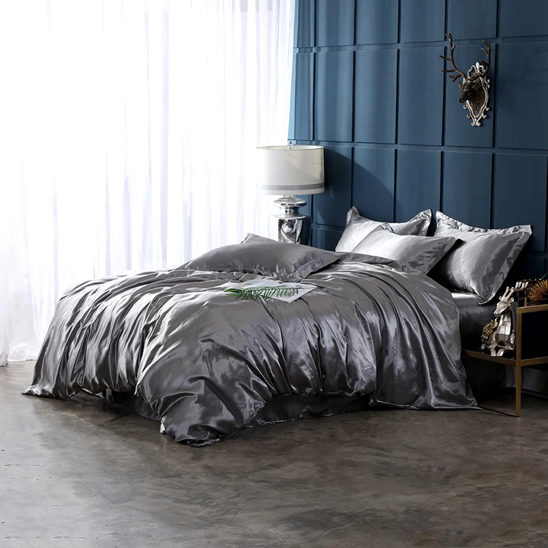 2020 Naujas vientisos spalvos satino, šilko vientisos spalvos patalynės komplektas Namų Tekstilės King size lova nustatyti antklode padengti plokščias lapas pagalvių užvalkalai