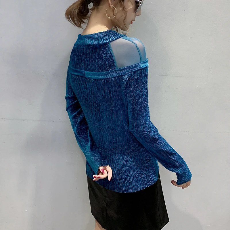 2020 m. Rudenį, Žiemą Moteris tshirts Mados Atsitiktinis ilgomis Rankovėmis Pleuche Viršūnes vientisos spalvos Plius Dydis Moterų Drabužiai blusas