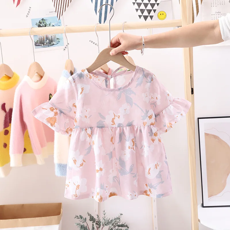 2020 m. Naujas Stiliaus Gėlių Spausdinti Maži Vaikai Suknelė Flounced Princesė Vaikų Drabužių 2vnt Rinkiniai Baby Girl Dress+sunhat vasaros