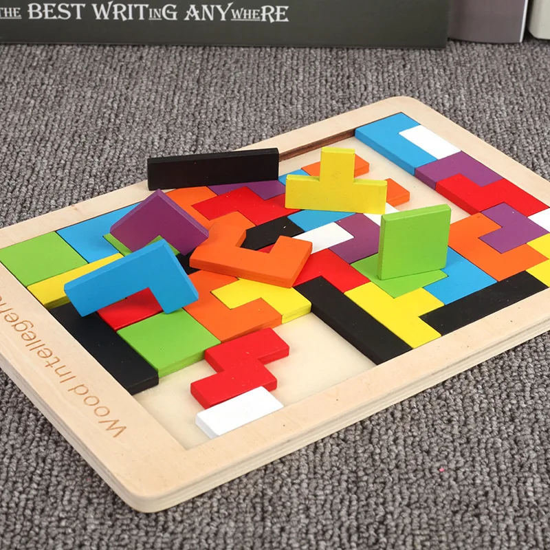 Spalvinga 3D Puzzle Medinis Žaislas Tangram Matematikos Kūdikių Blokų Tetris Žaidimas vaizduotę Intelektinės Švietimo Vaikai Montessori Žaislai