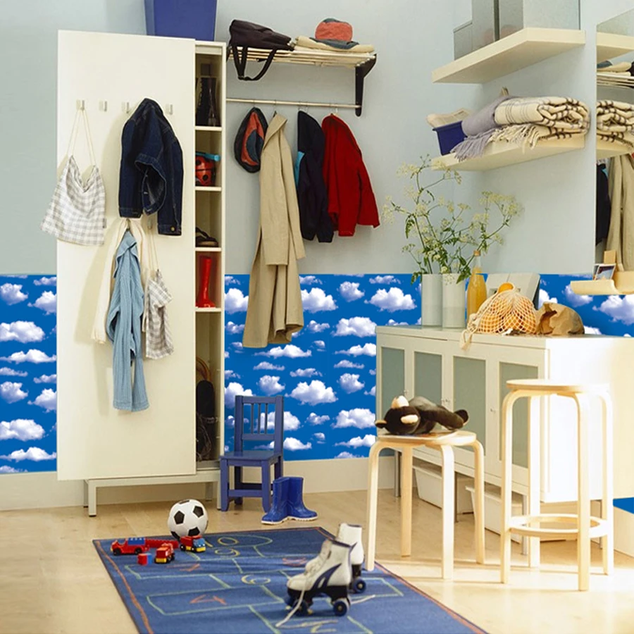 10M Sienų Lipdukai Vaikams Kambariai Sky Cloud Nuimamu 3D Tapetai Plakatai lipnios Spinta Lubų Apdailos Vonios kambarys