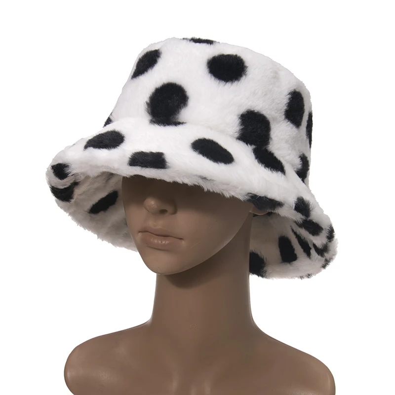FOXMOTHER Naujas Mados Lauko Dirbtiniais Kailiais Balta Dot Modelis Kibirą Skrybėlės Žvejybos Kepurės Moterų Žiemos Gorros Mujer