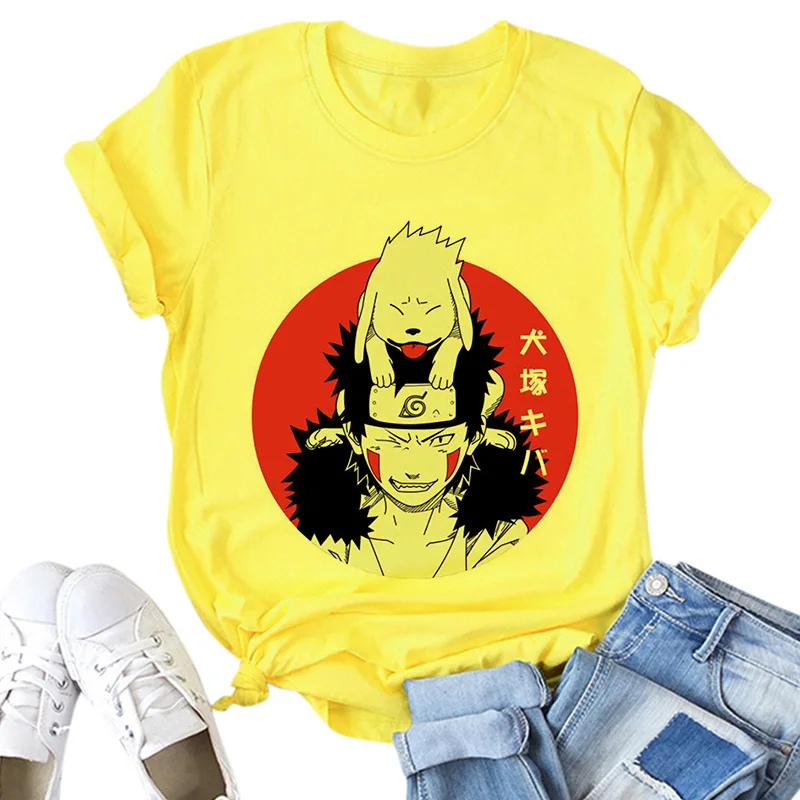 Naruto Akatsuki Grafinis Tees Moterų Kawaii Vasaros Viršūnes Animacinių filmų Geltonos spalvos Marškinėliai Harajuku Karšto Japonų Anime Ulzzang Unisex marškinėliai
