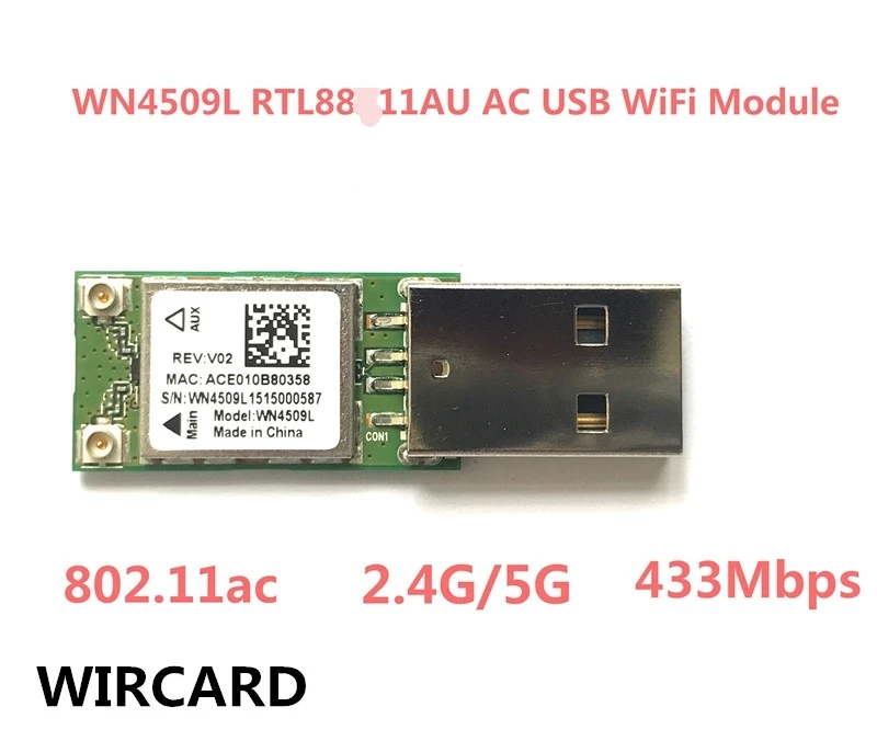 WIRCARD WN4509L Mini 2,4 Ghz, 5 Ghz 433Mbps Belaidis dviejų dažnių 802.11 ks USB WiFi Adapteris RTL8811AU for Desktop/Laptop/VNT