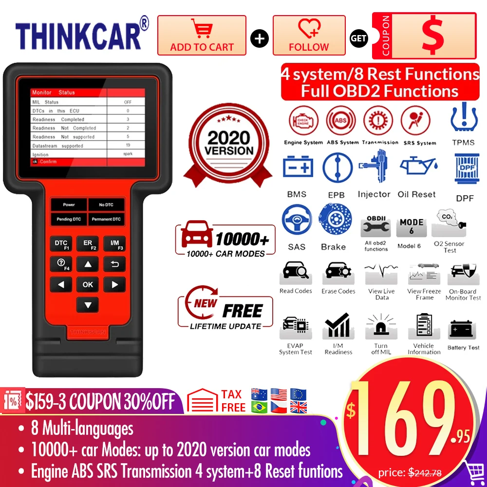 Thinkcar TS609 OBD2 Skaneris Variklis, ABS, SRS, Transmisijos Diagnostikos įrankis ThinkScan 609 kodas skaitytojas skaitytuvas su 8 reset Funkcija