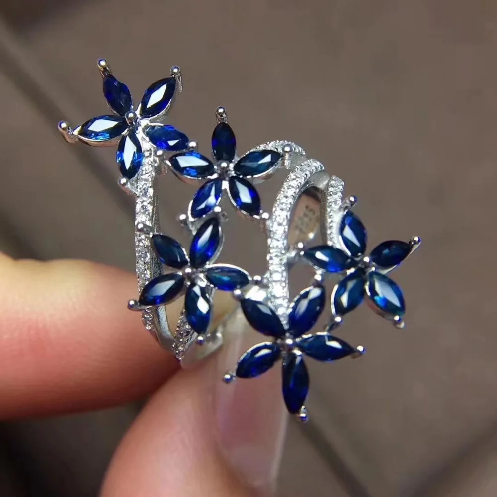 Didelis ekstravagantiškų gėlių Gamtos mėlynas safyras perlas Žiedas S925 Sidabro Gamtos perlas akmens Žiedas mergaitė Moterų šalis dovana fine Jewelry