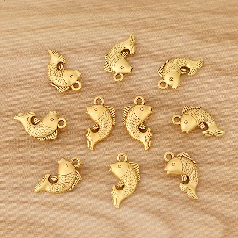 50 Vienetų Tibeto Sidabro/Aukso 3D Karpis Žuvies Pakabukai Karolius, Granules, 2 Pusių, 