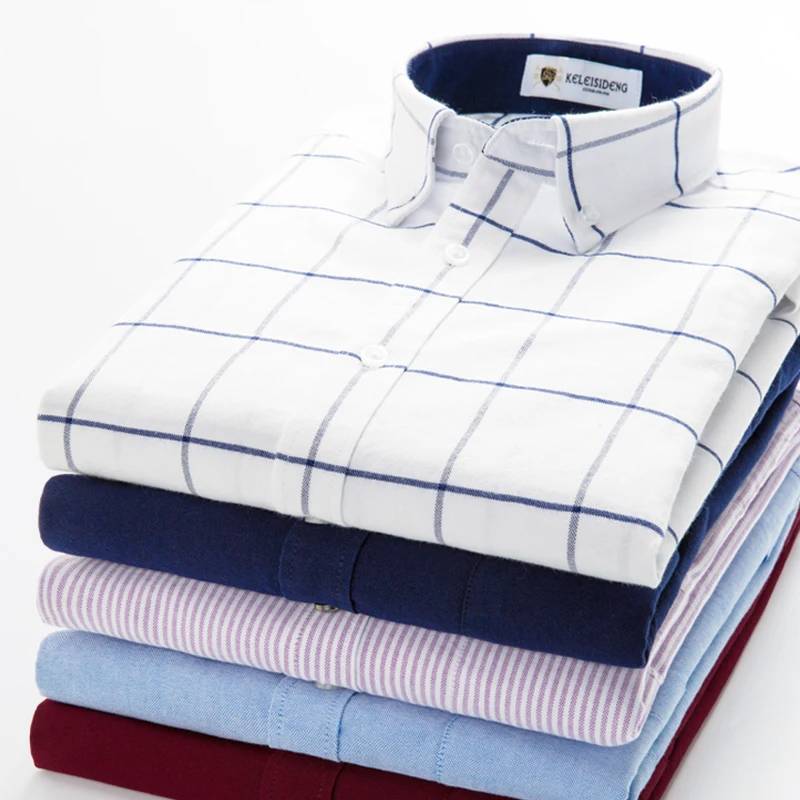 Vyriški ilgomis Rankovėmis Storas Medvilnės Oksfordo Plaid Marškinėliai su Priekinės Kišenės, Aukštos kokybės Smart Casual Standartas-fit Mygtuką žemyn Marškiniai