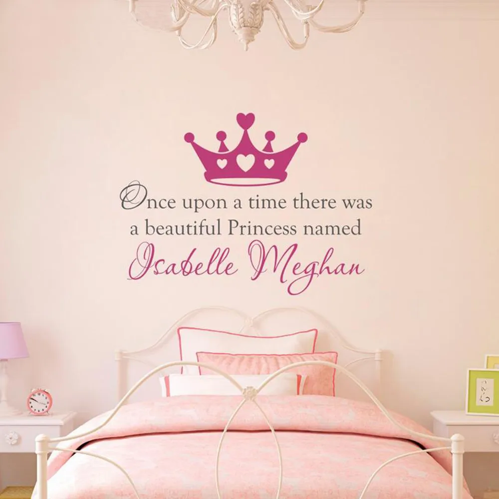 Asmeninį Pavadinimas Princess Crown Tapetai Kažkada Citatos Lipdukai Citatos Nuimamas Art Vinyl Vaikai Miegamojo Puošimas Q145