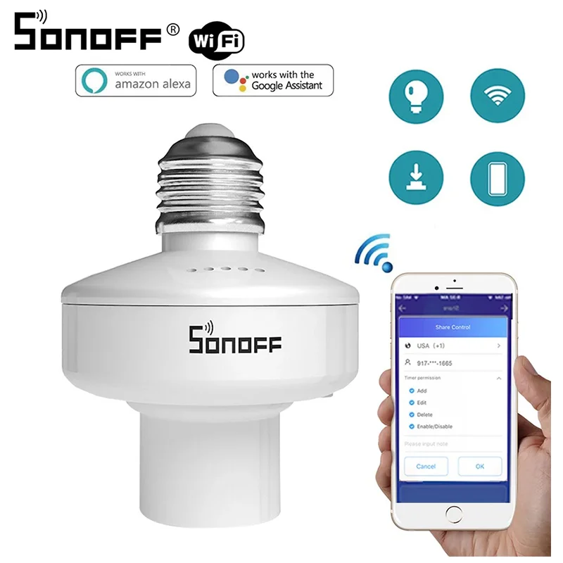 Sonoff Slampher R2 E27 Smart Lempos Laikiklis Belaidžio RD ryšio 433MHz eWeLink APP 