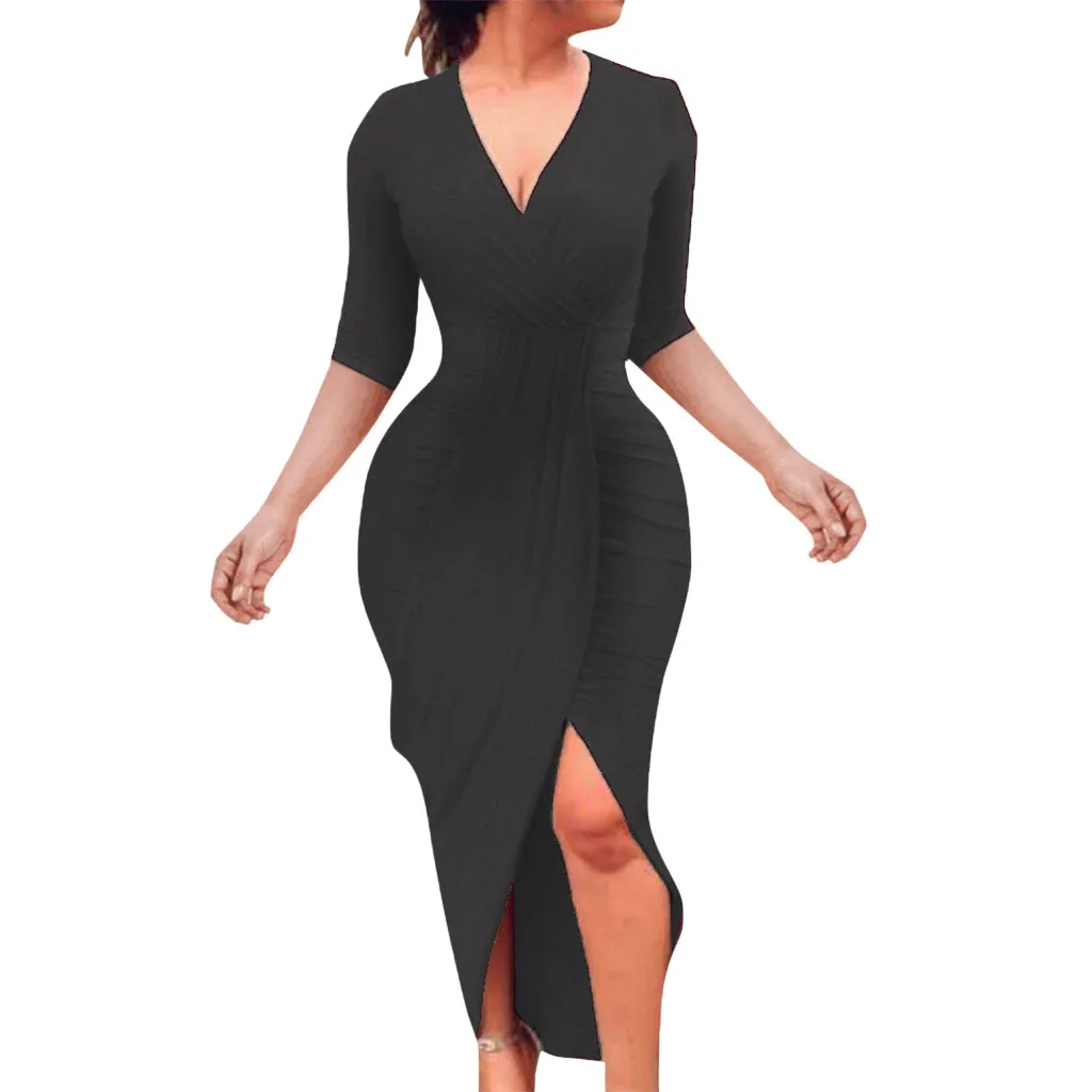 Elegantiškas Moterų Suknelė Seksualus Slim V-kaklo, stora montavimo atsitiktinis half-sleeve Seksuali suknelė Maišelį klubo aukšto juosmens bodycon suknelė G0516#20