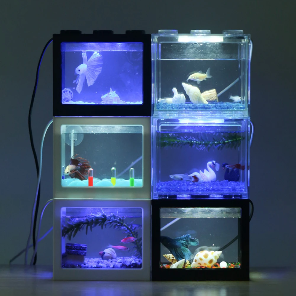 DIDIHOU Žuvų Kovos Cilindrų Rumble Fish Cilindrų Mini Akvariumo Kūrimo Bloką Vėžlys Žuvų Bakas Su Lempa, Spalva, USB Šviesos