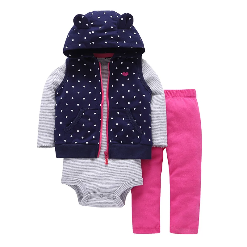 2018 Kūdikių Berniukų outwear paltai 3pcs rinkiniai Liemenė + ilgomis rankovėmis kūdikiui bodysuit + sporto kelnės lašas laivybos 6-24m