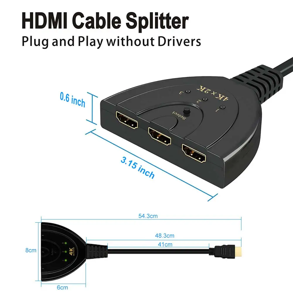 Ingelon 3 Port kvm HDMI Splitter Jungiklis 3in1 hdmi adapteris aukštos kokybės 1080P 4K Switcher HD DVD Xbox PS3, PS4 nešiojamas & PC