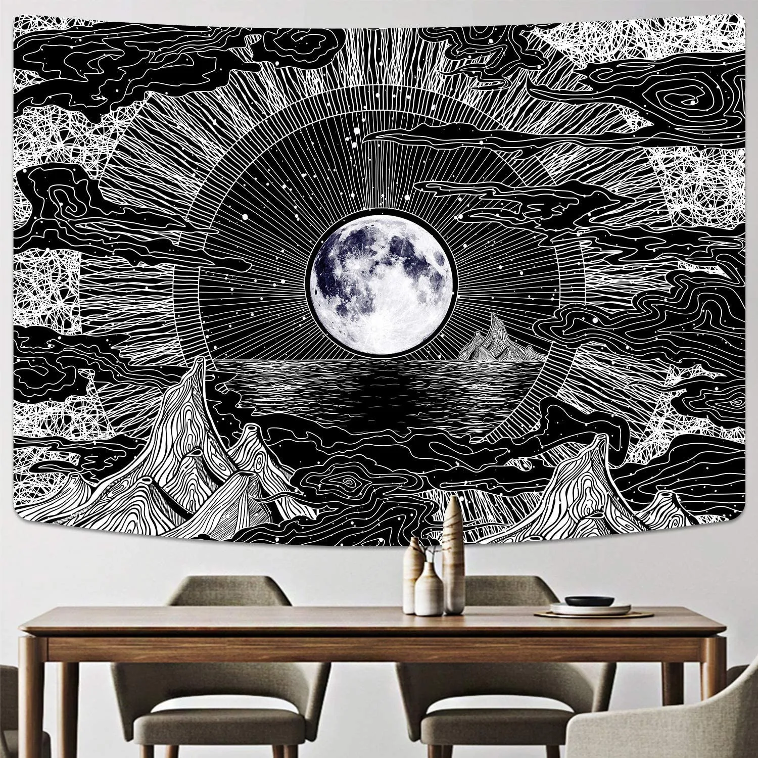 Taro Žvaigždės Ir Mėnulis Modelio Antklodę Juoda Indijos Mandala Gobelenas Sienos Kabo Čekijos Čigonų Namų, Miegamojo Dekoravimo
