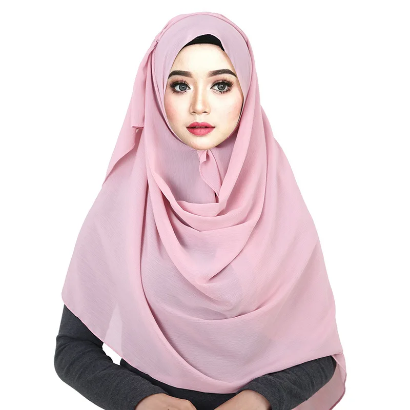 Skatinimas! Raukšlių Šifono Hijab Šalikas Malaizijos Musulmonų Turbaną Lady mujer Wrap Kvėpuojantis Paprasto Skarelė Moterų Vingiuoti Skara