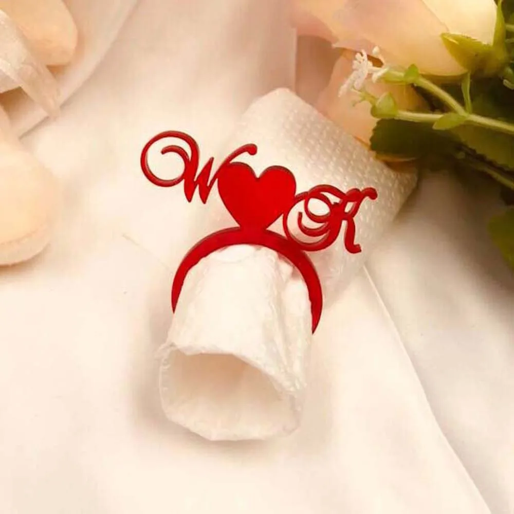 Asmeninį Jaunikis & Nuotaka stalo dekoro Užsakymą Vestuvių servetėlių žiedai Akrilo Sumažinti Servetėlių Žiedas su Širdies Inicialai Vestuves