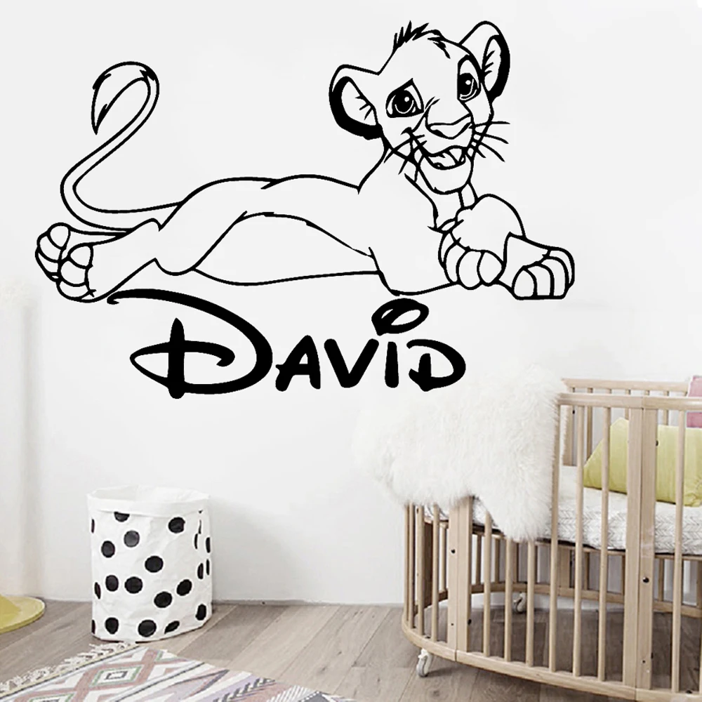 Pasirinktinis Pavadinimas Siena Lipdukas Animacinis Liūtas Karalius Vinilo Decal Vaikai Miegamojo Puošimas Babys Kambarį Apdailos Simba Asmeninį Lipdukai