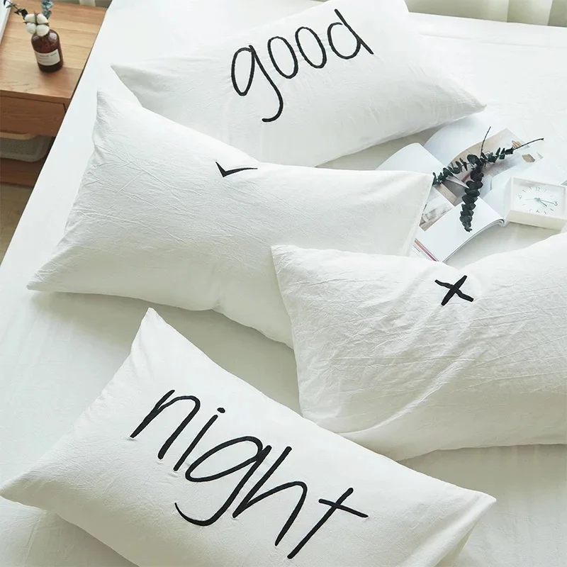 Stačiakampis 74x48cm baltas geros nakties laišką išsiuvinėti pagalvės užvalkalą medvilnės paketas žodžius, siuvinėjimo pagalvę padengti lova
