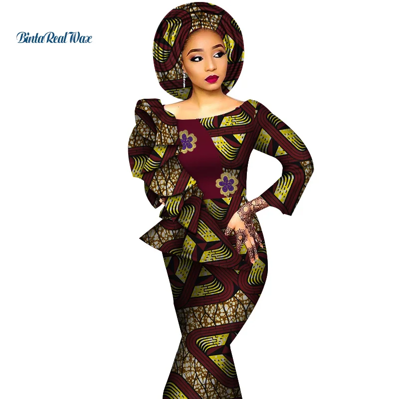 2020 m. Afrikos Suknelės Moterims Spausdinti Puoštas Tiesiai Ilgos Suknelės Vestidos heidi bazin Riche Afrikos Ankara Suknelės, Drabužiai WY4291