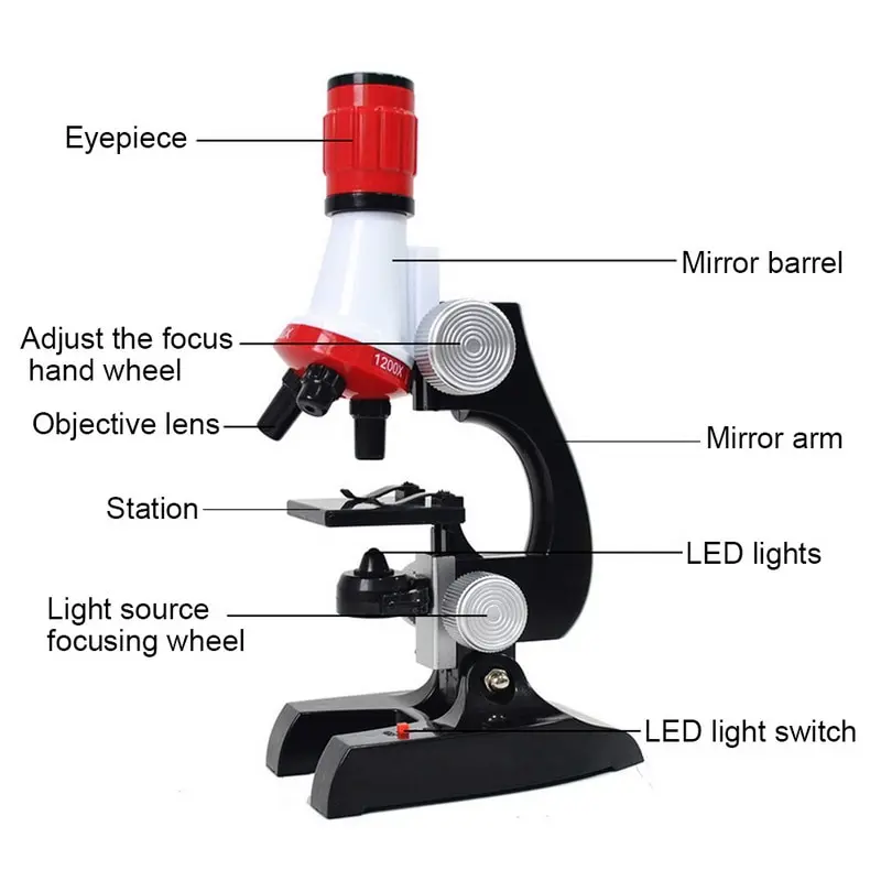 Naujojo Mikroskopo Rinkinys Lab LED 100X-400X-1200X Namų Mokyklos Švietimo Žaislas Dovana Rafinuotas Biologinis Mikroskopas Vaikams Vaiką