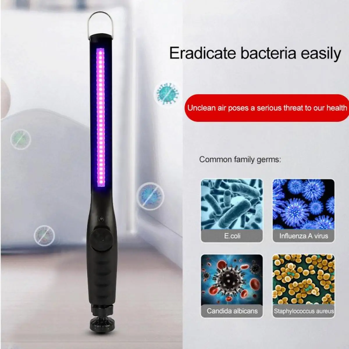 Nešiojamų UV-C Šviesos Baktericidiniu Ultravioletinių Dezinfekavimo Įkrovimo 30 LED Karoliukai Nešiojamą Sterilizer Vamzdis Ultravioletinės Lempos