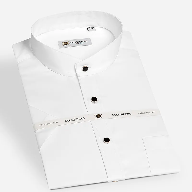 Vasaros Kietas Mandarinų Vyrų Suknelė Marškiniai trumpomis Rankovėmis medvilnė Shirt Mens Balta Minkšta Reguliariai Fit Vyrų drabužiai Aukštos Kokybės