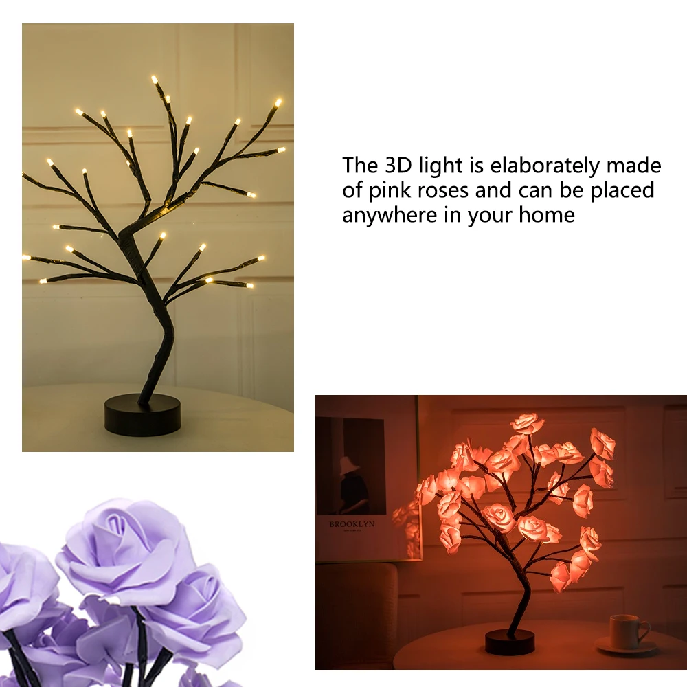 LED Stalo Lempa Išaugo Gėlė, Medis, USB Naktį Žibintai Namų Puošybai LED Lentelė Žibintai Šalys Kalėdos, Kalėdos, Vestuvės Miegamojo Puošimas