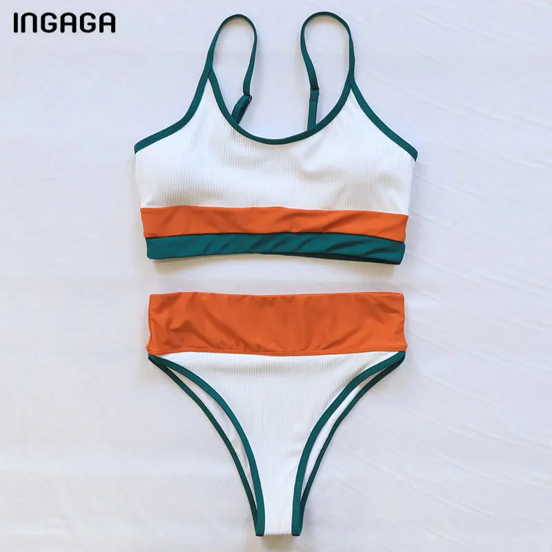 INGAGA Seksualus Bikini maudymosi Kostiumėliai, Briaunoti Swimsuit Moterys High Waisted Biquini Paplūdimio Kietas Kratinys Maudymosi Kostiumai 2021 Plaukti Kostiumas