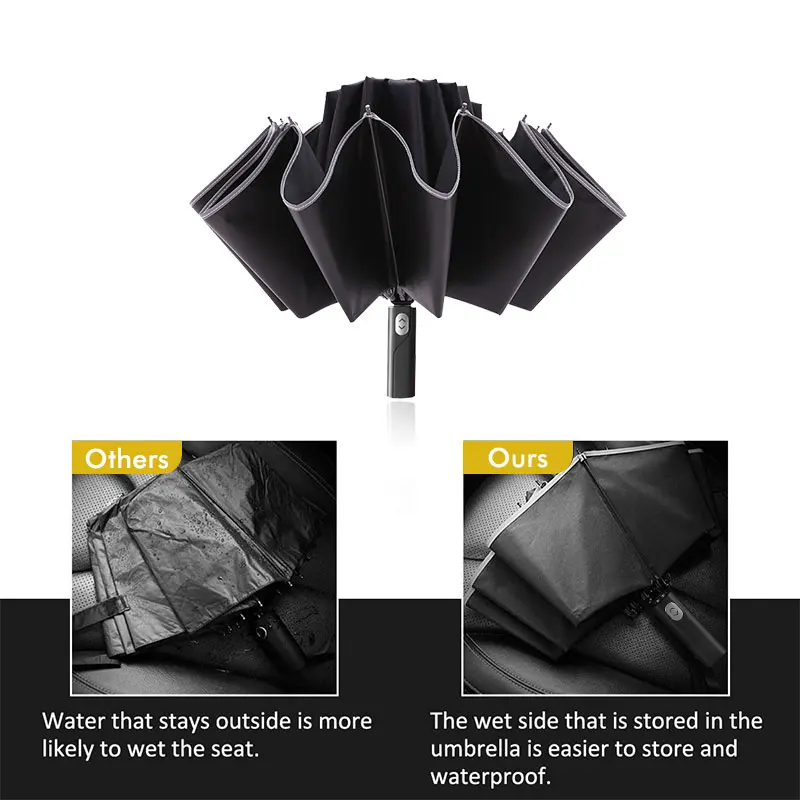Stiprus Vėjo Automatinė 3Folding Atvirkštinio Skėtis nuo Lietaus Moterų Atspindinti Juostelė 10K Skėtis Didelių Verslo Skėčiai Vyrų зонт