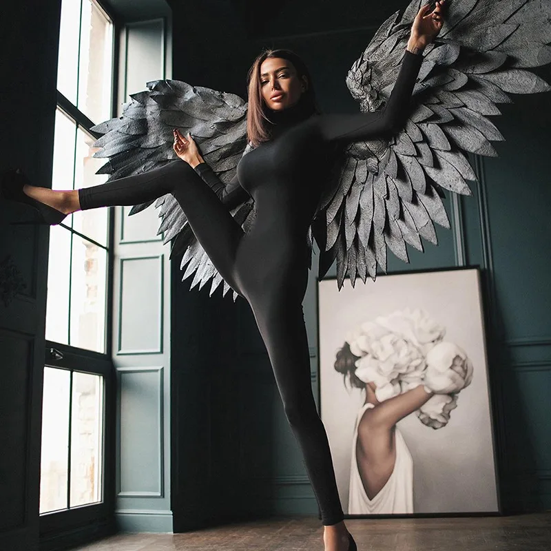 2021 M. Pavasarį Moterys Kardashian Paties Stiliaus Jumpsuit Mados Vieno Gabalo, Komplektai, Seksualus Ilgomis Rankovėmis Juoda Balta Bodycon Rompers