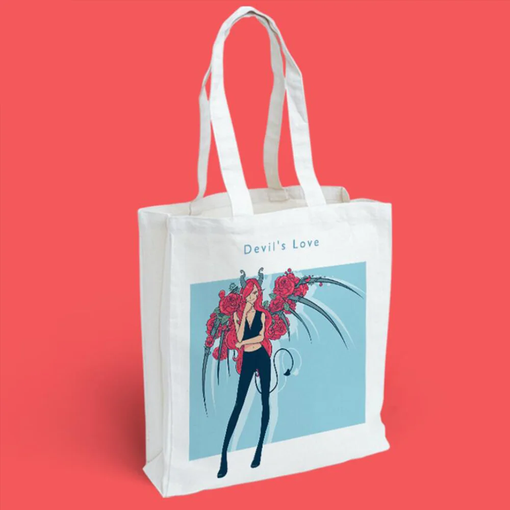 Velnio Meilės Originalaus dizaino velnio meilė paprasta drobė maišelis užsakymą moterų Pečių Krepšys asmenybės didelės talpos