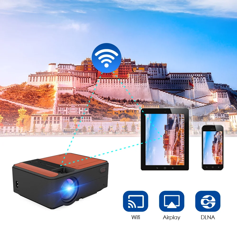 HD Mini Projektorius Native 1280 x 720P LED Android 6.0 WiFi, Projektorius, Namų Kino Filmą, Žaidimą Proyector Wireless Sync Ekrane