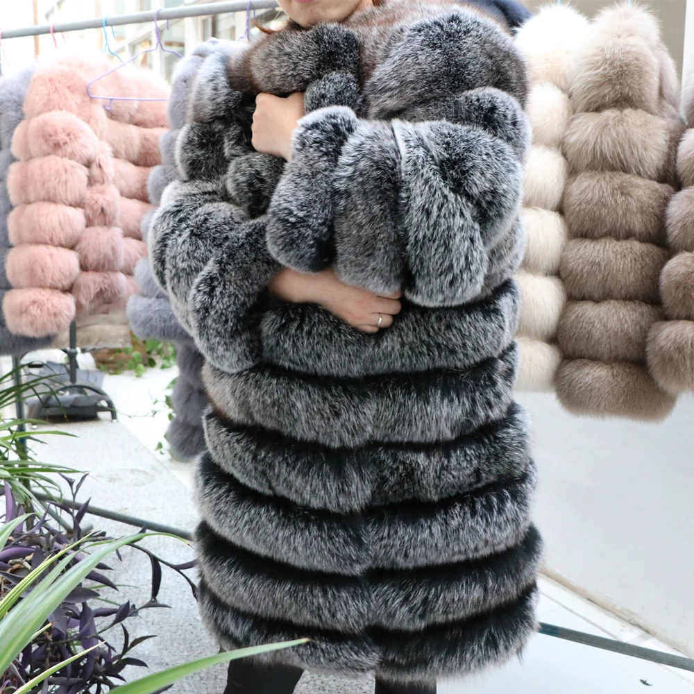 Moterų Šiltas Nekilnojamojo Lapės Kailinius, Kailis ilgo Žiemos Originali Kailio Striukė Mados Outwear Prabanga Natūralaus Lapės Kailio Paltai Mergaitėms queentina