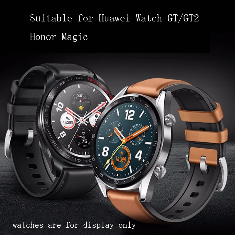 22mm Oda +Silikono 2in 1 watchband juodos rudos mėlynos spalvos apyrankė Tinka Huawei žiūrėti GT/Pro smart watch priedai