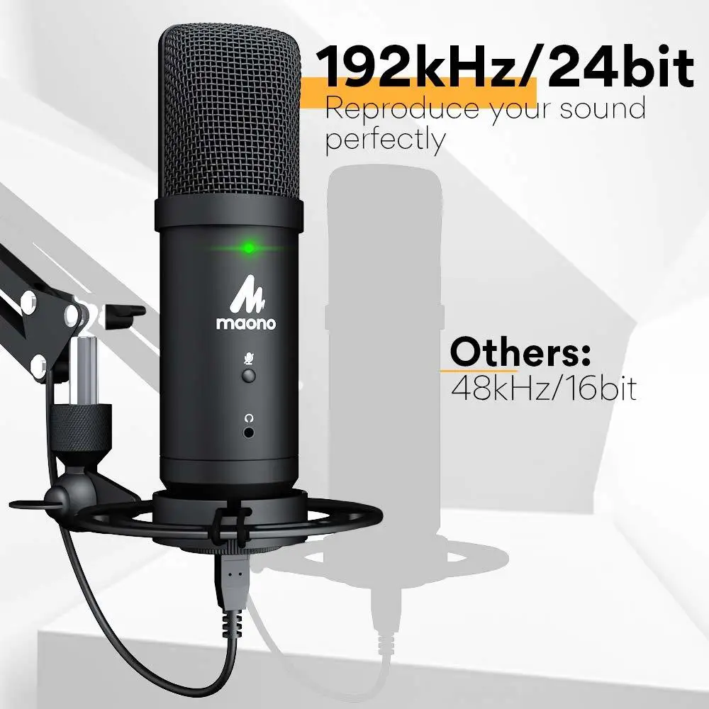 PM401 MAONO USB Mikrofonas 192KHz/24Bit Microfone Profesinės Cardioid Kondensatoriaus Podcast Mic su Išjungimo Mygtukas ir Garso Lizdas