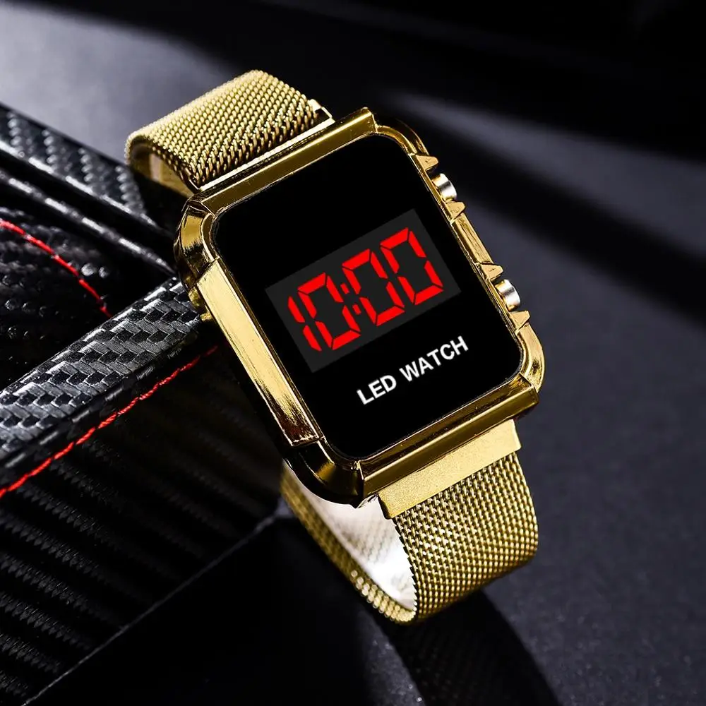 Prabangus LED Moterų Žiūrėti Sporto Magnetinio Laikrodžiai Moterims Ponios Laikrodis Aukso Tinklelio Suknelė Moterų Laikrodis Dovanos zegarek damski