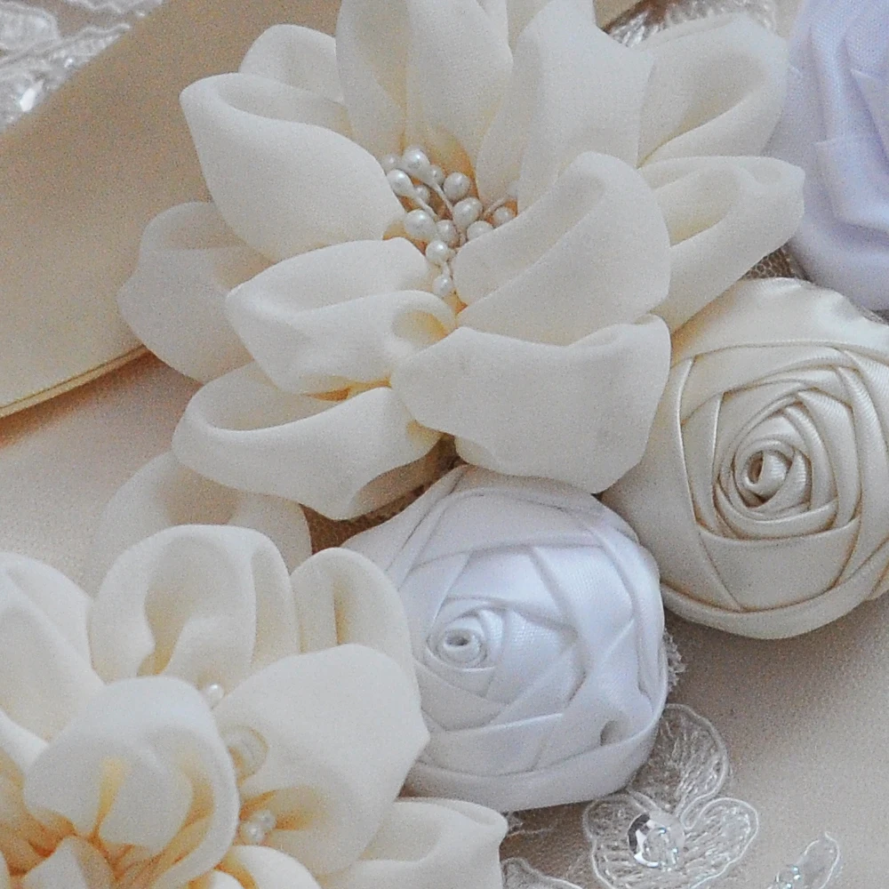 Vestuvių Priedai Cinturon De Novia Zawalcowany 3D Gėlių Diržai Vestuvių Suknelės Baltos, Dramblio kaulo Vestuvės Diržai Varčios Nuotakos Diržas