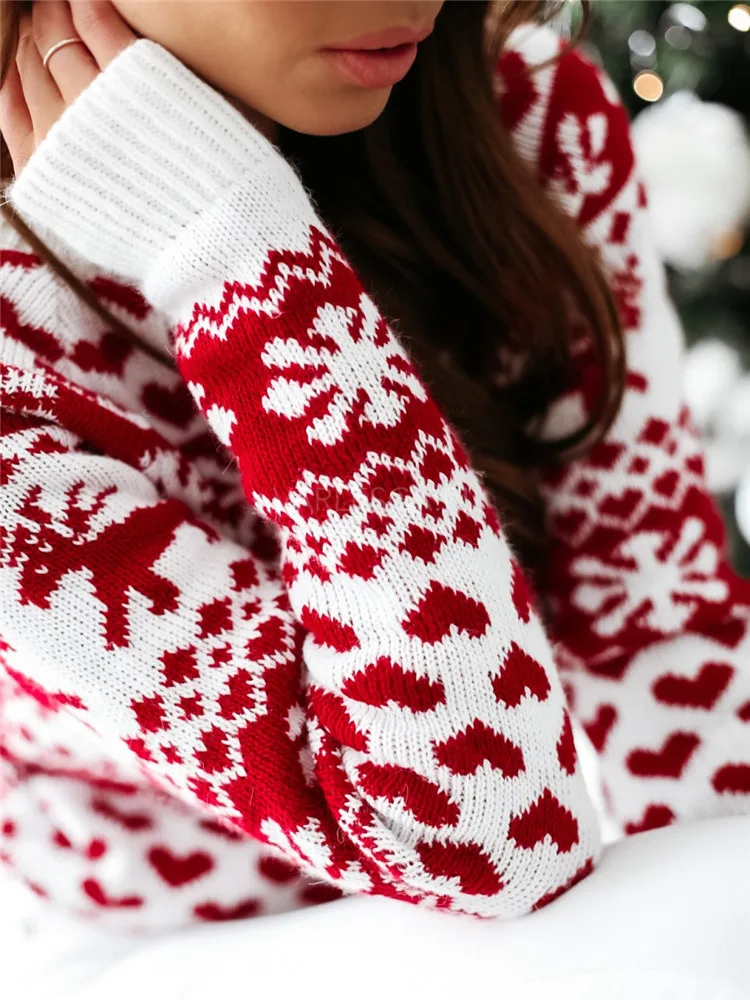 Naujas Žiemos Kalėdų Moterims Megztiniai Viršūnes Atsitiktinis Ilgomis Rankovėmis Briedžių Snaigės Spausdinti Megzti Megztinis Šiltas Džemperis Moterų Drabužiai