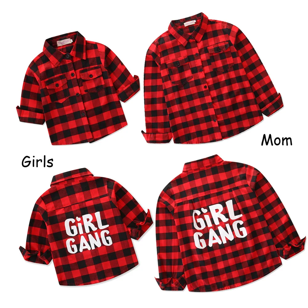 2020 m. Rudenį Bamblys Mergina Šeimos Atitikimo marškinėliai Mergina Gauja Laiškas Spausdinti ilgomis Rankovėmis Raudona Skara Motina Dukra derinti Drabužius