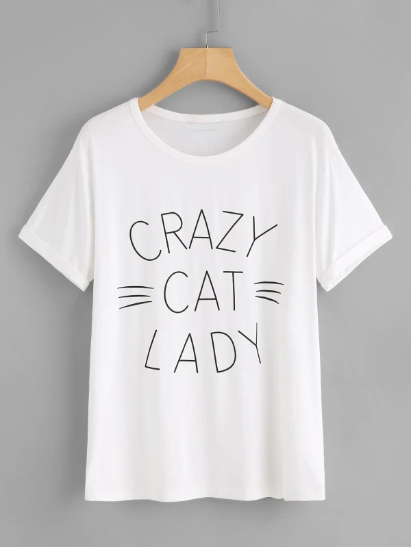 CRAZY CAT LADY T-shirt paprastas stilius medvilnės tees moterų mados grafinis viršūnes harajuku japonijos marškinėliai camiseta tumblr goth marškinėliai
