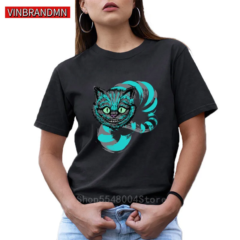 Šaiposi kaip Cheshire Cat T-shirt Moterims, Vasaros Viršūnes Tee Kawaii Gyvūnų Marškinėliai Moteris, O-Kaklo trumpomis Rankovėmis Mados Ponios Marškinėlius